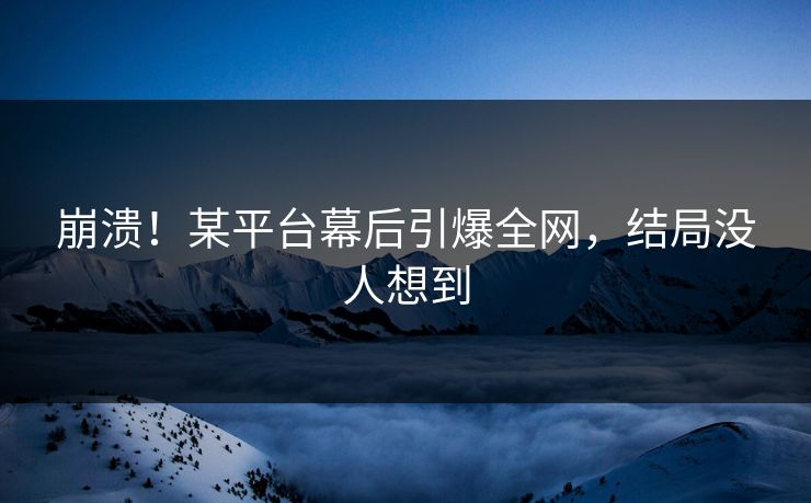 崩溃!某平台幕后引爆全网,结局没人想到 崩溃!某平台幕后引爆全网,结局没人想到