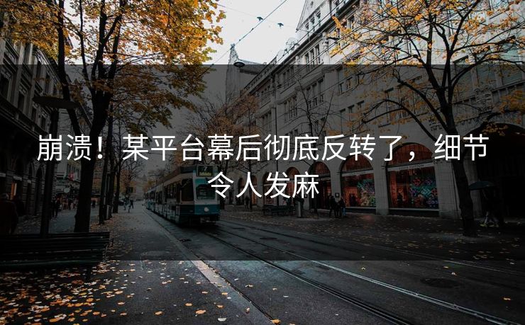 崩溃!某平台幕后彻底反转了,细节令人发麻 崩溃!某平台幕后彻底反转了,细节令人发麻